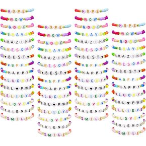 60 Pcs Friendship Bracelets for Teen Girls, Classic Style Letter Beads Bracelets Stretchy Cute Bracelet Inspirational Bracelets for Kids Women
