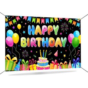 Mocsicka Happy Birthday Backdrop Banner Kids Colorful Boys Girls Birthday Party Decorations Photo Props Party Supplies 70.8 x 43.3 Inch