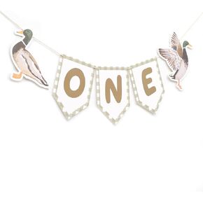 One Lucky Duck High Chair Banner - Mallard Duck Party Decoration, Duck Hunting 1st Birthday Banner for Boy, Fall Party Cake Smash Photo Props
