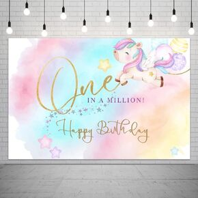 5x3ft Pink Dreamlike Unicorn 1st Birthday Backdrop One in A Million Background for Girl Kids One Year Old Bday Photography Rainbow Sky My Girl is Turning One Party Decoration Banner Supplies