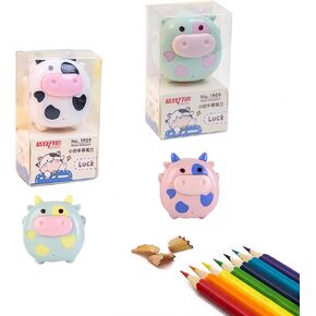 4 PCS Sharpeners for Kids ، Kids Pencil Sharpener باليد ، يدويًا لطيفًا ، دليلًا على قلم القلم الرصاص ، قرطاسية Kawaii ، العودة إلى اللوازم المدرسية ، أشكال البقر