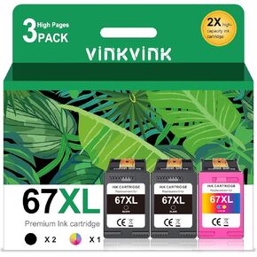 3 Pack 67XL Ink Cartridge Combo Pack Replacement for HP 67 67XXL Work for DeskJet 2755 2725 2723 2722 1255 DeskJet Plus 4152 4155 Envy Pro 6458 6455 6052 Printer（2 Black，1 Color ）