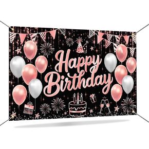 Mocsicka 180x110cm Happy Birthday Backdrop Glitter Rose Gold Happy Birthday Banner for Women Men Birthday Party Decorations Photography Background Party Suppiles