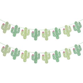 2PCS Taco Cactus Garland Banner Green Glitter ، Cinco de Mayo Cactus Banner Taco Party Banner for Mexican Fiesta Taco Party Decorts