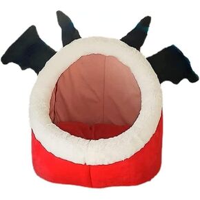Cat Den Devil Devil على شكل ملاك Cat Cat Dark شبه مغلق CAT و CANK CENNEL القابلة للفصل CARTABLE PET CARTON NEST و DOG HOUSE (M ، Devil)