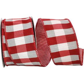 Reliant Ribbon 92348W-065-40F Check 2 Side Wired Edge Ribbon, 2-1/2 Inch X 10 Yards, Red