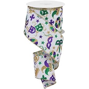 شريط Mardi Gras السلكي ، الذهب الأخضر الأرجواني ، 2.5 بوصة × 10 ياردة