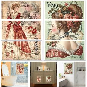 Globleland 6 أوراق خمر Victoria Lady Furniture Transfer 6x12inch Flowers Romance Romance on Transfor