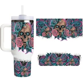 2pcs الوردة والجمجمة UV DTF Cup لفات الشتاء UV DTF نقل ملصق مقاوم للماء للكؤوس الزجاجية الحرف اليدوية DIY ， فرك على ملصقات النقل لمياه ماء زجاجة محمولة شارات الخشب