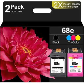 68e Black/Tri-Color Ink Cartridges (2-Pack) Replacement for HP Ink 68 68e Ink Works for Envy 6100e 6552e 6555e 6558e 6155e 6152e Printer (1 Black, 1 Color)