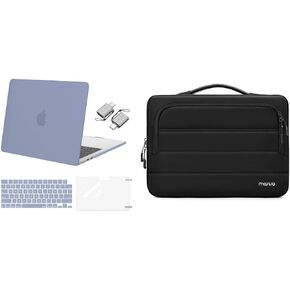 Mosiso متوافق مع MacBook Air 13 بوصة الحالة 2025-2022 M3 A3113 M2 A2681 ، غلاف القشرة الصلبة والوحة المفاتيح والفلام الشاشة ونوع C & Side Bag مع جيوب سحاب ومقبض ، Lavender Gray & Black