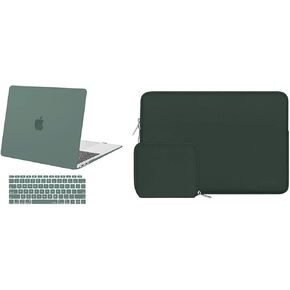 MOSISO Compatible with MacBook Air 13 inch Case 2018-2020 Rlease A2337 M1 A2179 A1932, Plastic Hard Shell Case & Neoprene Sleeve Bag with Small Case & Keyboard Cover, Midnight Green