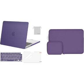 MOSISO Compatible with MacBook Pro 14 inch Case 2024-2021 M3 A2918 A2992 M2 A2779 M1 A2442, Plastic Hard Shell&Neoprene Sleeve with Small Case&Keyboard Cover, Imperial Purple&Grape Purple
