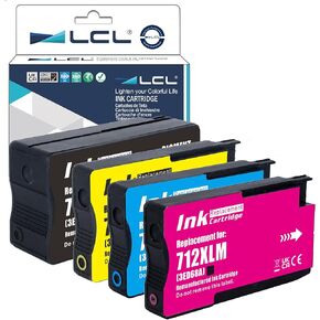 LCL Remanufactured 712 712XL High Yield Ink Cartridges (4 Pack, 80-ML Black, 29-ML Cyan/Magenta/Yellow) Replacement for HP 712 DesignJet T650, T630, T250,T230, T210 & Studio Plotter Printers