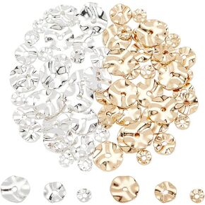 BENECREAT 72 Pcs Brass Spacer Beads 6 Styles Gold and Silver Disc Spacer Beads, 4/6/8mm Wavy Disc Beads for Jewelry Making DIY Craft Bracelet Necklace, Hole Diameter: 1.2mm