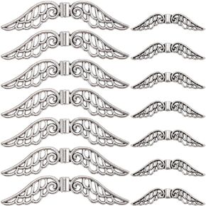 Sunnyclue 1 B0x 60pcs Wings Spacer Beads Wing Beads Tibetan Style Alloy Vintage Silver Silver Files Angel Small Clanks Beads for DIY Handmade Condring Necklace Morning Making Wedding Decor