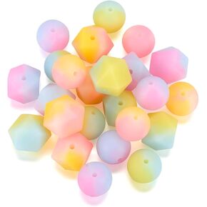Craftdady 30pcs مضيئة مستديرة من حبات السيليكون السيليكون توهج في حبات مطاطية متلألئة متدنية متلألئة حبات فاصل بؤري من أجل DIY قلم القلم القابل للخرز الزخرفة شنق
