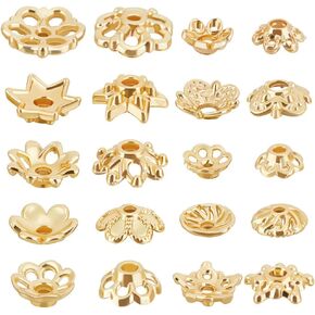 Beebeecraft 1 Box 180pcs 10 styles end end caps 18 k gold flated flower flated caps for sour