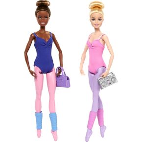 مجموعة Barbie Ballet Room مع اثنين من الدمى و 9 إكسسوارات ، ودمى أزياء أشقر وبرونيت مع قطع إضافية للزي والرقص ، HXC37