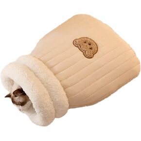 Cat Sleeping Bag Cat Cave Bed with Cat Hide and Nap Warming and Soft Cat Bed for Indoor Cats Winter (Brown Bear, S)