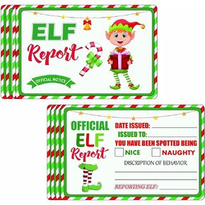 50 Pack Official Elf Report Cards 4x6 inch Elf Report Naughty or Nice Behavior Notecards for Christmas Winter Holiday
