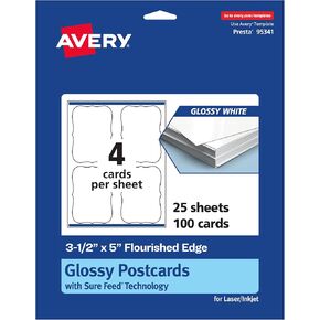 بطاقات مستطيل Avery القابلة للطباعة مع حواف مزدهرة مع تقنية التغذية المؤكدة ، 3.5 "× 5" ، بطاقة أبيض لامعة ، ليزر/نفث الحبر ، 100 إجمالي ، رائع على البطاقات البريدية وشكر البطاقات
