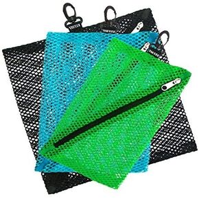 Vaultz Console Mesh Storage Bags, Assorted Colors and Sizes, 3 Pack (VZ03704), Black/Blue/Green