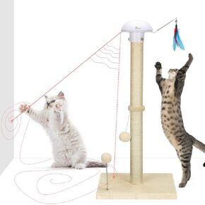 Cat Scratfer Posts Posts Sisal Scratch مع كرة معلقة للقطط الداخلية مخلب خدش (34 بوصة مع لعبة أعلى ، بيج)