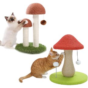 PETEPELA CAT SCRECKING POST ، خدش CAT TALL CAT الفطر مع الأعمدة الطبيعية لخدش السيزال و BETEPELA BALL +PETEPELA الفطر خدش الخدش ، Cat Scratcher لطيف