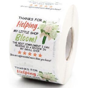 Cute Review Sticker,Thank You Stickers,Funny Thanks for Helping My Little Shop Bloom Label for Mail Envelopes Business Shipping Package Packaging 500 PCS