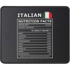 Italian Nutrition Facts Mouse Mat - Funny Italian Pride Mousepad Gift - Italy Gift - Funny Gift for Men, Women - Mouse Pad 9.5 Inch