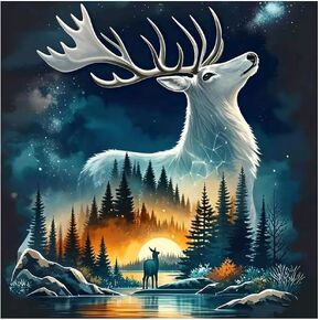 hill froeistung Elk Diamond Art Painting Kits for Adults, Animal Scenery Diamond Art for Beginners, 5D DIY Full Drill Round Gem Art Craft Home Wall Decor Gift 14x14 inch