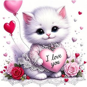 hill froeistung 5D Valentine's Day Diamond Art Painting Kits for Adults, Full Drill DIY Cat Diamond Art Kits, Flowers Art Painting for Home Wall Decor Gifts (12X12 inch)