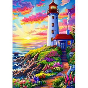 NAIMOER Lighthouse Diamond Painting Kits for Adults, DIY 5D Full Drill Landscape Diamond Art Kits Diamond Dots Pictures Perfect for Relaxation and Home Wall Decor 30x40cm