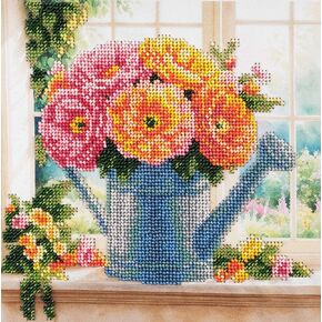 AllAboutEmbroideryUA Bead Embroidery kit Watering Can DA-3122 Beaded Cross Stitch Floral Needlework Beadwork
