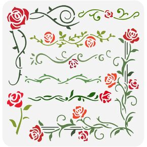 FINGERINSPIRE Rose Vine Painting Stencil 11.8x11.8 inch Vine Border Drawing Stencil Rose Flower Stencil Plant Theme Craft Stencil for Painting on Wall Wood Canvas Fabric Furniture DIY Home Decoration