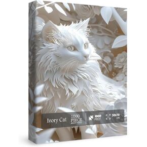 Cat Animal Puzzle 1000 قطعة للبالغين ، ولغز بانوراما فن زهرة ، ولغز الورق الأبيض هريرة.
