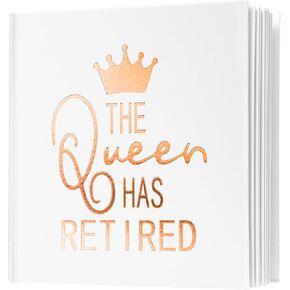 Calculs Retirement Party Guest Book for Mom The Queen Has Retired Guestbook Polaroid Picture Book 8.5" Square Hardcover Blank Pages for Instax White Cover Rose Gold Stamping