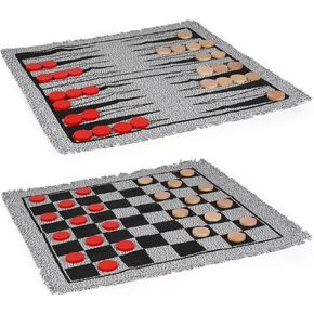 2-in-1 Vintage Giant Checkers and Backgammon Game Set– 26" Outdoor Yard Board Game with 30 Wooden Checkers & 5 Dice – Jumbo Backgammon Set Backyard Game for Family Lawn Games, Outdoor & Indoor Play