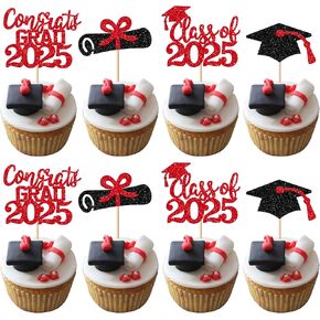24 Pack Prom 2025 Graduation Cupcake Toppers Glitter 2025 Prom College Cupcake تختار على تهانينا 2025 فئة التخرج من 2025 School Party Cake Decoration Supplies Silver
