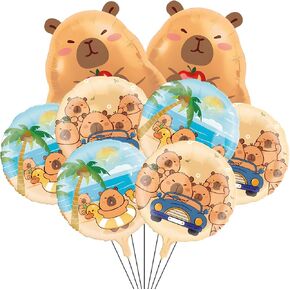 8Pcs Capybara Birthday Party Aluminum Foil Balloon, Capybara Birthday Baby Shower Party Supplies