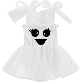 Halloween Baby Outfit Newborn Girl Pumpkin Costume Bubble Romper Dress My First Halloween Baby Girl Outfits Clothes (Cute Ghost White, 3-6 Months)