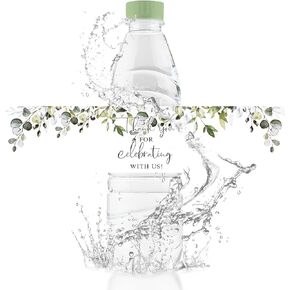 Wedding Water Bottle Labels, 50Pcs Glossy Greenery Waterproof Wrappers Wraparound Rectangle Label Thank You Stickers for Bridal Shower Birthday