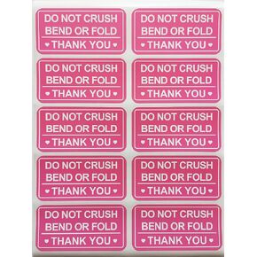 1x2" 200pcs Pink Small Do not Crush Bend or Fold Envelope Sticker for Jewelry shopping Bag