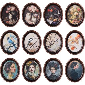 WEYSAT 12 PCS ملحقات Dollhouse Miniature 1/12 SCALE VINTAGE DOLLHOUSE إطارات صور مع اللوحات المطبوعة صورة جدار الفن العتيقة للمنزل الصغير DIY Craft Art Projects
