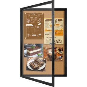 Enclosed Cork Bulletin Board, Lockable and Tamper-Proof Bulletin Noticeboard with Black Pine Frame, 36"x24", Enclosed Cork Board for School, Office, Home, Commercial, Hospita (Enclosed Board 6090)