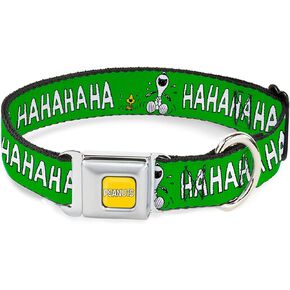 الفول السوداني العالمي LLC PET TWILAR ، طوق الكلاب حزام الأمان المعدني ، الفول السوداني Snoopy و Woodstock يضحك هاها تشكل الأخضر ، 20 إلى 31 بوصة 1.5 بوصة