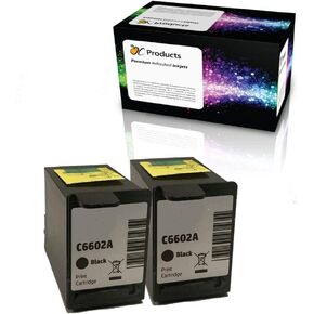Remanufactured Ink Cartridge HP C6602A Black Ink Cartridge 2 Pack for Addmaster IJ 6080 6160 7100 Ithaca BankJet 2500 Ithaca KitchenJet 1000 Ithaca POSJet 1000 1500 Digital Check TS500