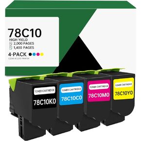 78C10 78C10K0 78C10C0 78C10M0 78C10Y0 Black Cyan Magenta Yellow Toner Cartridge Compatible with Lexmark CS421 CS521 CS622 CX421 CX522 CX622 CX625 Printer( 2,000 Pages, 4-Pack)