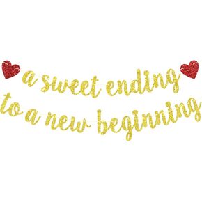 A Sweet Ending to A New Beginning Banner, Farewell Party Decorations, Graduation Wedding Retirement Party Decorations Supplies, Gold Glitter